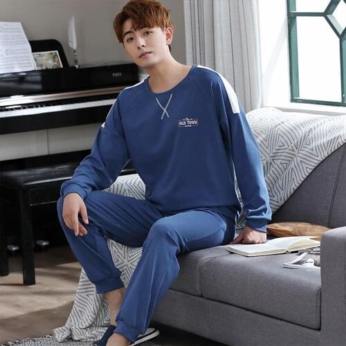 Spring Autumn Men Pajamas Cotton Pajama Set Casual Long Sleeve Sleepwear Suit Cartoon Bear Print Sleep&Lounge Homewear Plus Size