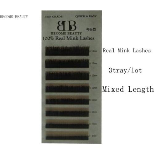 3tray/lot 100% Real Mink Lashes mix length one tray , Handmade Eyelash Extension Grafted eyelashes Natural curl Free Shipping