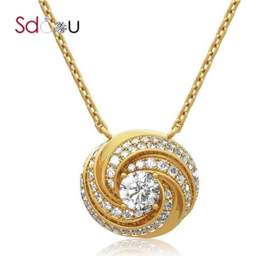 SDOOU 14k Gold Necklace 925 Sterling Silver Pendant For Women Real Moissanite Pendant Necklace Luxury Jewelry Wedding Engagement