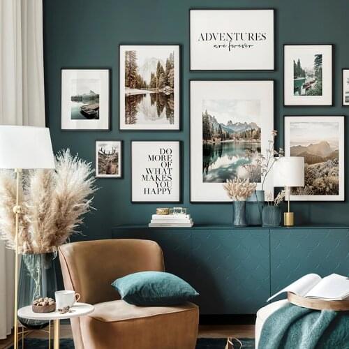 Nordic Landscape Travel Canvas Print Deer Animal Wall Art Painting Boat River Lake Mountain Poster Decorative Picture Home Decor