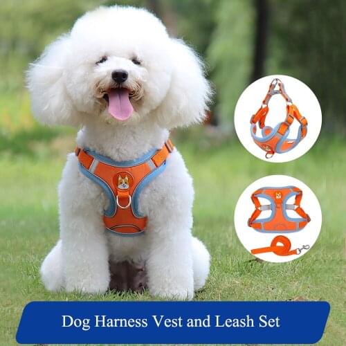 Reflective Dog Harness and Reflective Cat Harness Leash Set Breathable Puppy Harness Breathable Mesh Pet Chest Straps