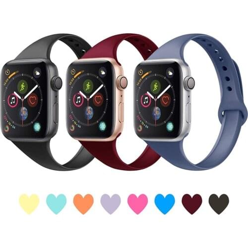 Slim strap for apple watch band 44mm 42mm 40mm 38mm soft silicone bracelet correa smartwatch wristband iwatch 6 se 5 4 3 band