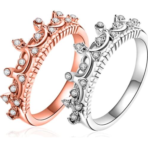Trendy Crown inlay CZ Ring For Women Charm Silvery/rose gold Finger Jewelry Girls Gift Dropshipping Wholesale