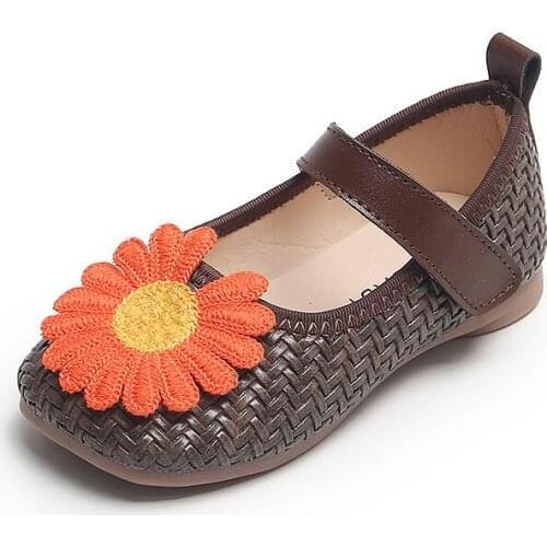 2020 Girls woven leather casual shoes square head princess shoes soft bottom non-slip student shoes dance shoes EU21-30