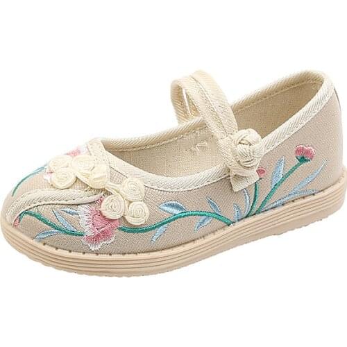 New Spring Girls Embroidered Shoes Ethnic Girls Cotton Casual Embroidered Shoes Girls Princess Flats Girls Breathable Shoes