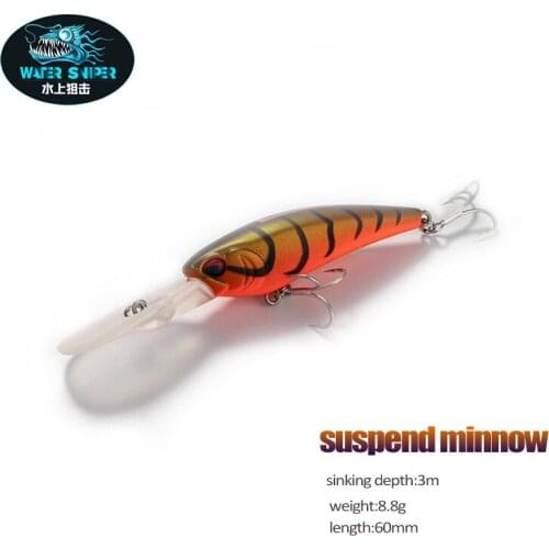 WATER SNIPER Suspend Minnow Lure 8.8g 60mm Crankbait Sinking Fishing Hard baits Long Casting Pike BassWobblers