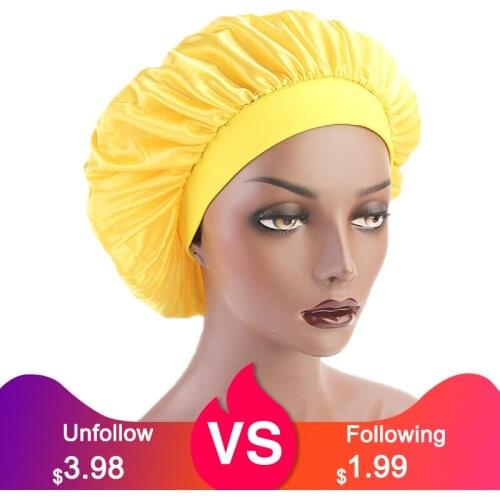 Cost Price Night Sleep Hat Fashion Women Donna Sleep Cap Wide Band Satin Bonnet Cap Turban Headband Hair Care Bonnet Head Scarf
