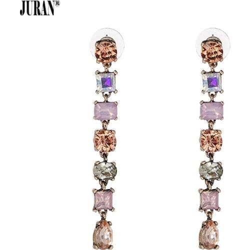 2 Colors Romantic Rainbow Long Dangle Earrings For Women Geometric Trendy Crystal Drops Brincos JURAN Fashion Jewelry