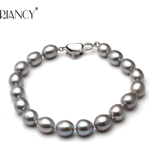 Beautiful grey freshwater pearl bracelet women wedding 925 sterling silver jewlery cultured charm bracelet girl birthday gift