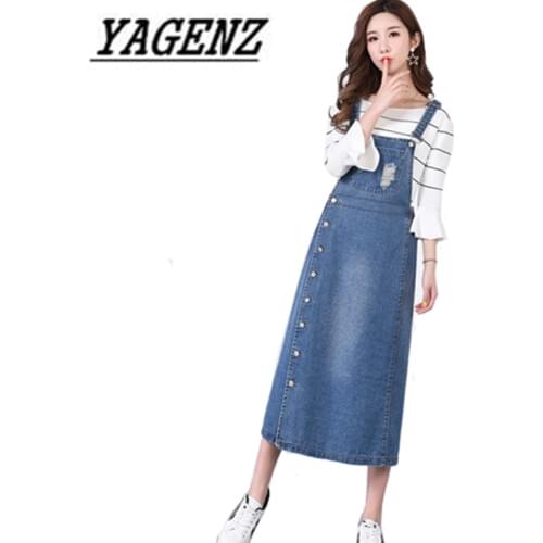 Large size 6XL Women Jeans Dress Suspender Dress 2020 Spring Summer New Slim Vintage Casual Hole Denim Dress Women Blue Overalls
