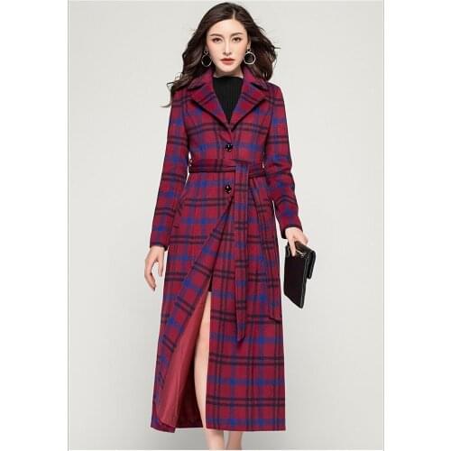Casaco Feminino Women Plus Size Autumn Winter Cassic Lattice Wool Maxi Long Coat Female Robe Outerwear Manteau Femme Coats