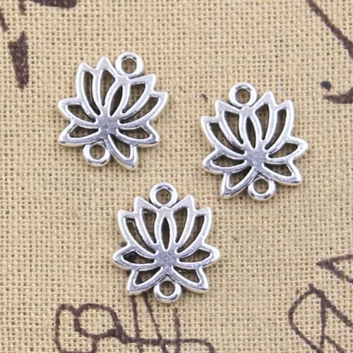 15pcs Charms lotus link flower connector 16x14mm Antique Bronze Silver Color Pendant Making DIY Handmade Tibetan Finding Jewelry