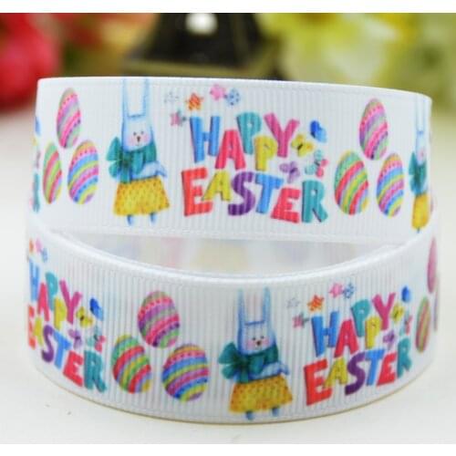 22mm 25mm 38mm 75mm Ruban satin Easter Rabbit Cartoon Character printed Grosgrain Ribbon party decoration 10 Yards X-01673