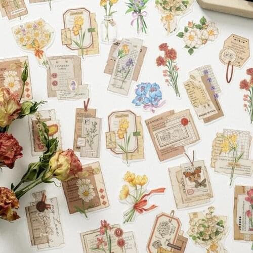 30pcs/bag Retro Plant Sticker Pack Flower Room Series DIY Journal Scrapbooking Hand Account Decoration Material Sticker