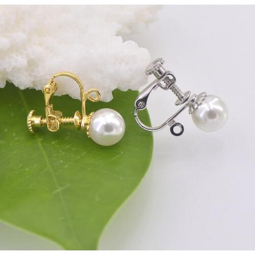 40pcs 8MM Pearl Ear Clip Non Pierced Ear Screw Clip with Loop Tension Adjustable Clip DIY Earring Finding