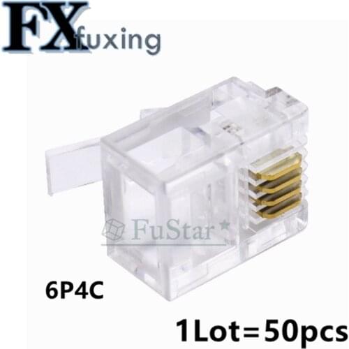 50PCS Crystal Head RJ11 6P4C Modular Plug Gold Plated Network Connector Wholesale 6P4 Core Telephone Crystal Head