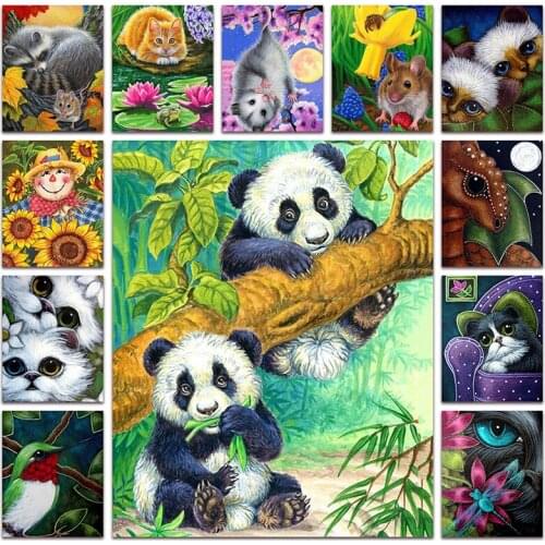 Diamond embroidery Animals panda bird Full Square Diamond painting Cross stitch colorful cat raccoon Diamond mosaic unicorn owl