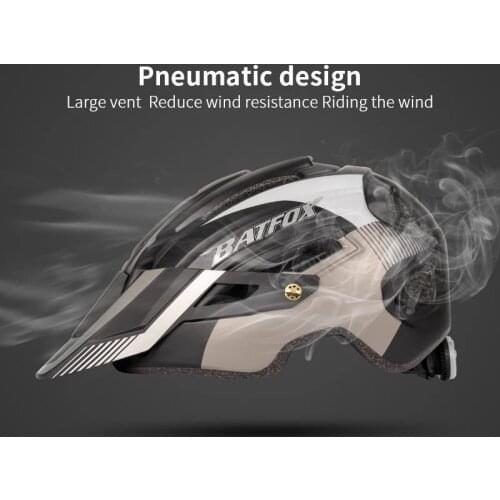 BATFOX Cool Mountain Bicycle Ultralight Helmet MTB Road Bike Riding Helmet Big Brim Hat With Tail Light BAT FOX Safety Helmet