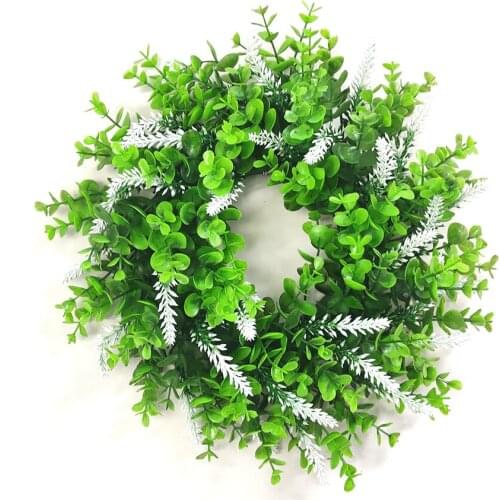 White Lavender Eucalyptus Globulus Artificial Wreaths 38cm Small Plant Garland Round Heart Simulation Garland For Wedding Decor