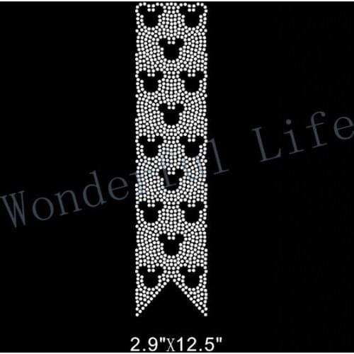 Free shipping mouse head strips for cheer bow hotfix rhinestones transfer design motif for clothings