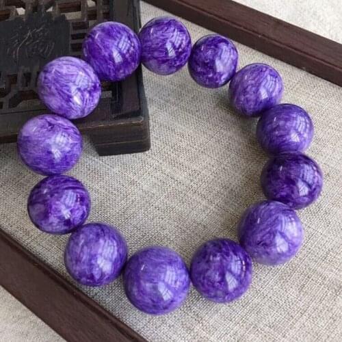 Genuine Natural Charoite Purple Round Bead Bracelets Women Men Stretch Crystal Natural Charoite Bracelet 17mm AAAAA Certificate