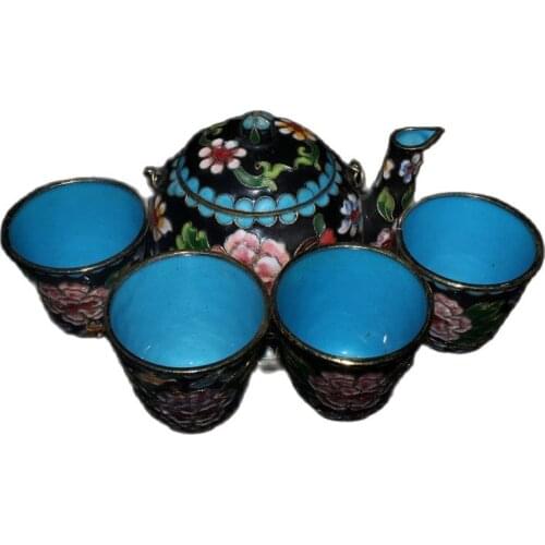 China Old Beijing Old Goods Set Of Copper Cloisonne Kung Fu Teapot Cups