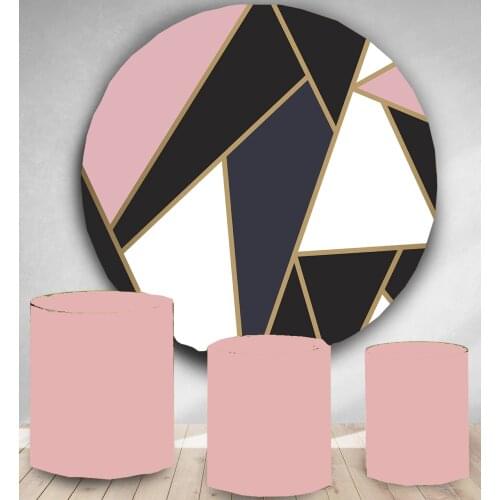 Round Panel circle background Geometric triangle pink gold girl Birthday party decor baby bridal shower candy dessert table