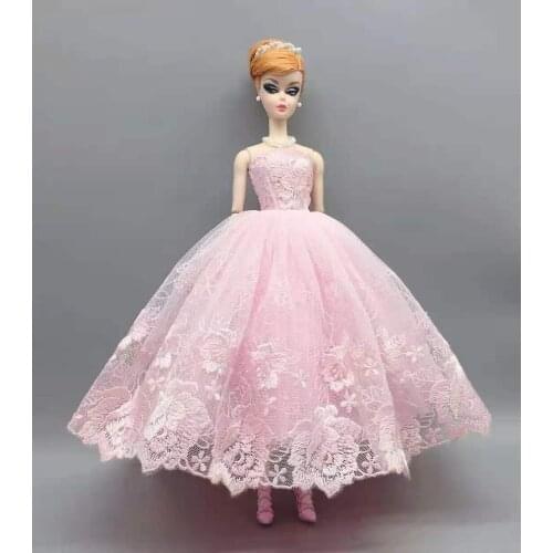 Pink Floral Lace 30cm Doll Dress Princess Outfits for Barbie Doll Accessories 1/6 BJD Clothes Wedding Party Gown Vestido Kid Toy