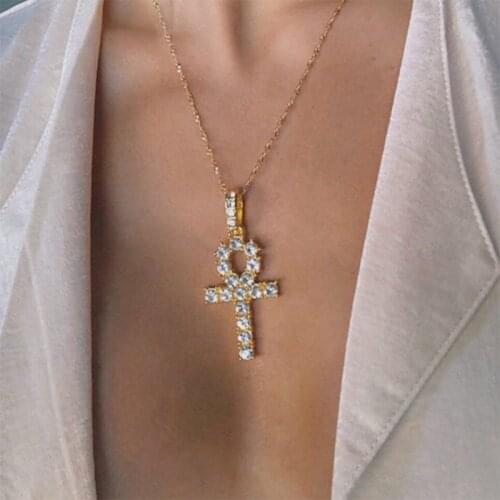 Cross Pendant Gold Silver Color Copper Material CZ Egyptian Key of Life Pendant Necklace Men Accessories Women Hip Hop Jewelry