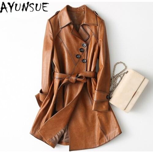 AYUNSUE Spring Autumn Genuine Sheepskin Leather Jacket Women 2021 Womens Fur Coat Elegant Leather Parkas Casaco Feminino Gxy501