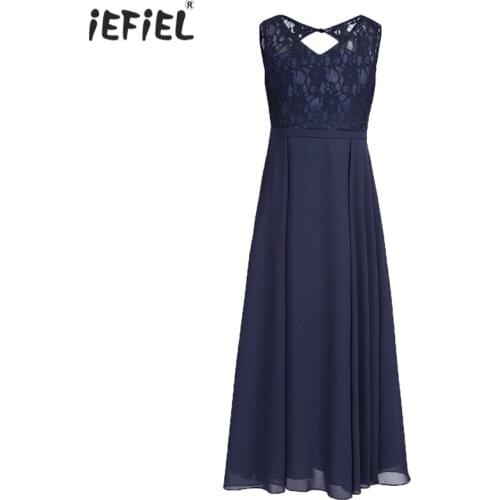 Flower Girls Dress Summer Fashion Girl Chiffon Cutout Back Wedding Long Maxi Dress Girls Embroidered Formal Dresses Vestido