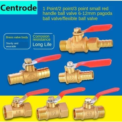 Red handle small ball valve copper thickened pagoda intubation 1/8IN 1/4IN inner wire outer teeth switch straight valve