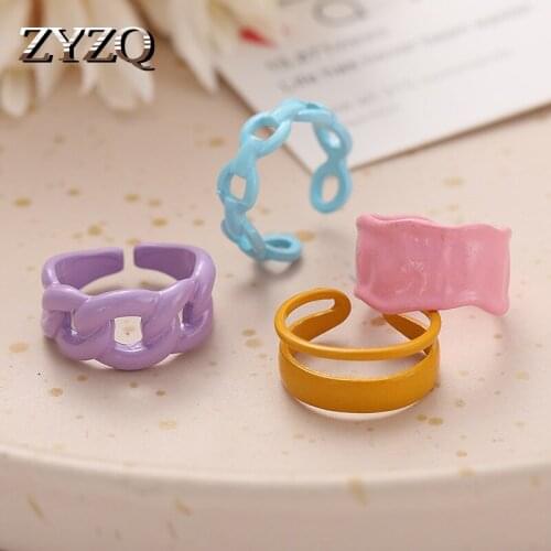 ZYZQ Fashion Geometric Colorful Acrylic Rings For Women Girls Candy Color Painted Irregular Rings Gifts Jewelry