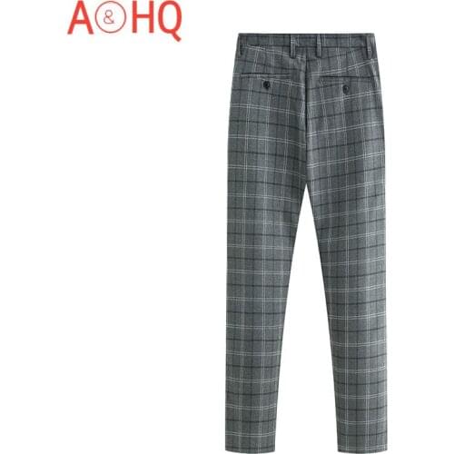 Fomal Plaid Suit Pants Men Cotton Polyester Business Dress Trousers Male Slim 2021 Summer Clothing