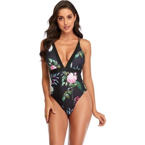 New 2021 Sexy One Piece Swimsuit Female Printed Floral Halter Bandage Brazilian Swimwear Women Bathing Suits Swimming Backless