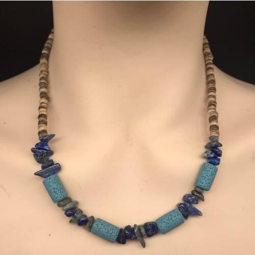 New design Bohemian fashion natural volcanic rock semi gem necklace, suitable for men and womens fashion jewelry
