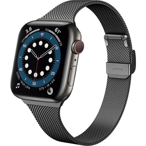 For apple watch 6 se band 40mm 44mm series 5 4 3 38mm 42mm strap Stainless Steel Metal Mesh loop for iwatch bands slim correa