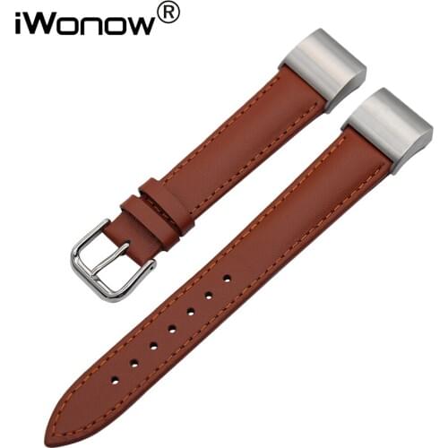 Genuine Leather Watchband + Adapters for Fitbit Charge 2 Watch Band Stainless Steel Buckle Strap Wrist Belt Bracelet Black Brown