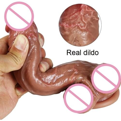 Sexy Huge Dildo Soft Silicone Dick with Powerful Suction Cup Realistic Penis Sex Toy Flexible G-spot Dildo Curved Shaft and Ball