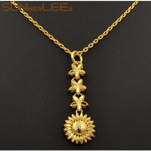 SUNNERLEES Fashion Jewelry Womens Girls Gold-Color Sunflower Pendant Optional Chain Necklace E01 YP