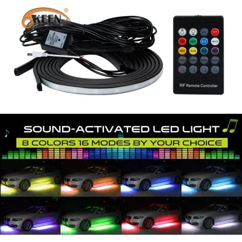 OKEEN 4pcs 5050 LED RGB Flash Strip Auto Underbody System Waterproof Tube 8 Color with Sound Active and Wireless Remote Control