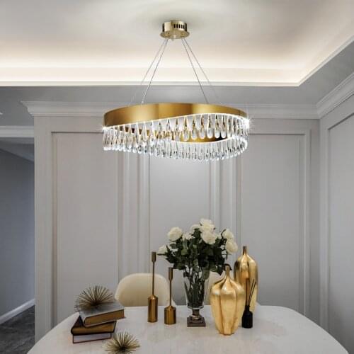 LED Postmodern Crystal Stainless Steel Golden Designer Chandelier Lighting Lustre Suspension Luminaire Lampen For Dinning Room