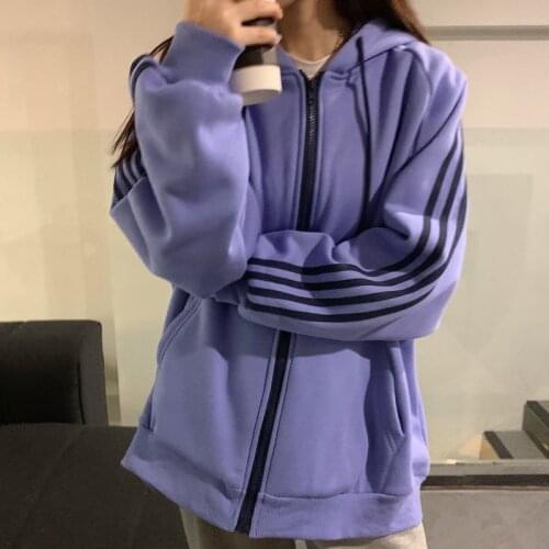 Zip Hooded Sweatshirt Winter Jacket Women Korean Fashion Thick Clothes Harajuku Oversized Print Long Sleeve Chic Zip-Up Hoodies