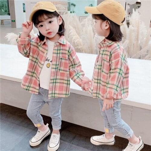 MIEMBRO Spring Girls Long Sleeve Striped Shirt Childrens Plaid Cardigan Coat Cotton Blouse Kid Little Girls Clothing Blouses