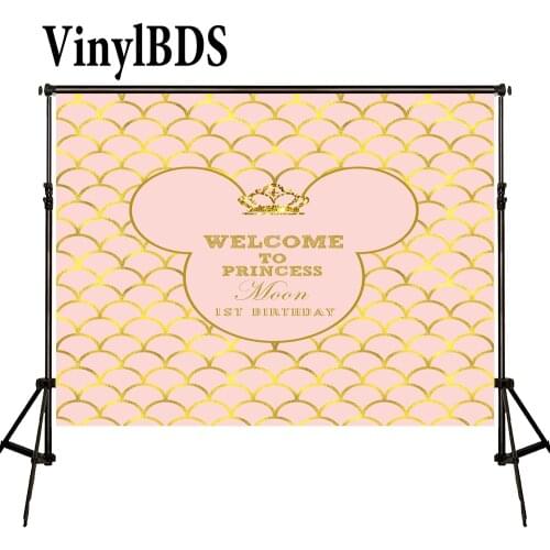 VinylBDS Pink Princess Birthday Photography Backdrop Newborn Crown Mermaid Birthday Party Backdrop Cartoon Baby Shower Backdrops