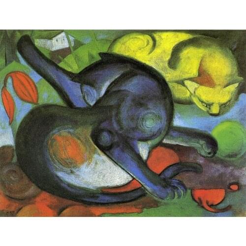 High quality Oil painting Canvas Reproductions Two Cats Blue and Yellow 1912 By Franz Marc hand painted