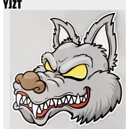 YJZT 15.6CM×15.4CM Funny Wolf Face Head Ferocious PVC Car Sticker Decal 11C-0042