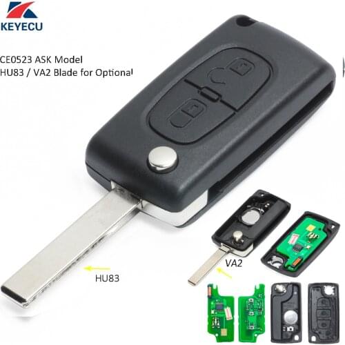 KEYECU Replacement Remote Car Key Fob 2 Button 433MHz Electronic ID46 for Citroen C2 C3 C4, Peugeot 307 308 407 CE0523 Model