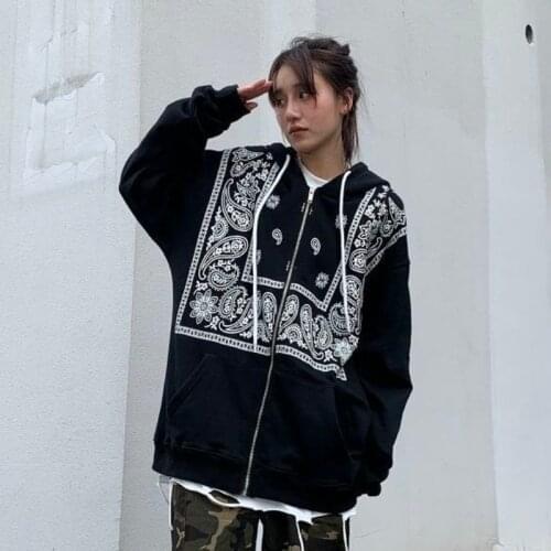 2021 New Autumn Hoodie Womens Cashew Printed Zipper Hooded Cardigan Y2K Couple Oversized Sweatshirt Hip Hop Casual Loose coat