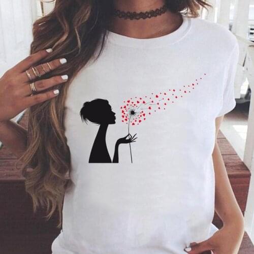 Women T-shirts sweet love clothing 2021 Watercolor Short Sleeve Cartoon T Top Shirt Print Female Graphic Fashion Tee T-Shirt